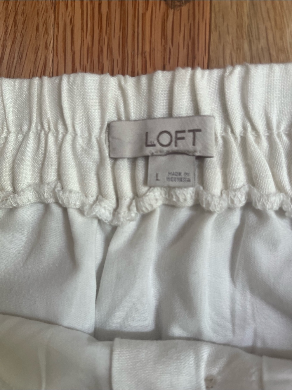 LOFT White Linen Blend Button Front Midi Skirt Large Coastal Euro Summer - Picture 4 of 10